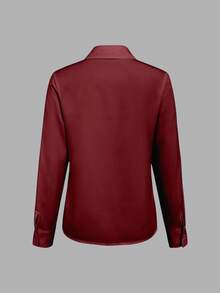 EMERY ROSE Women's Casual & Commute Solid Color Long Sleeve Shirt Casual Spring For University Fall For Women - Burgundy - View 2