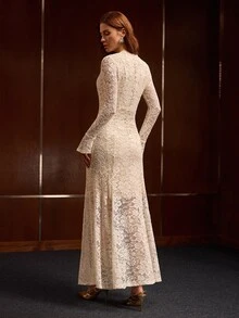 MOTF PREMIUM FASHIONABLE LACE WOMEN'S LONG DRESS - Apricot - View 4