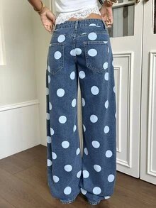 Rivivi Petite Y2K Women's Denim Curved Leg Pants - Medium Wash - View 2