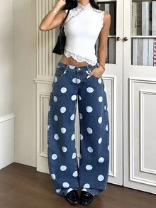 Rivivi Petite Y2K Women's Denim Curved Leg Pants - Medium Wash - View 7