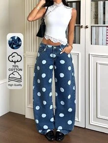 Rivivi Petite Y2K Women's Denim Curved Leg Pants - Medium Wash - View 1