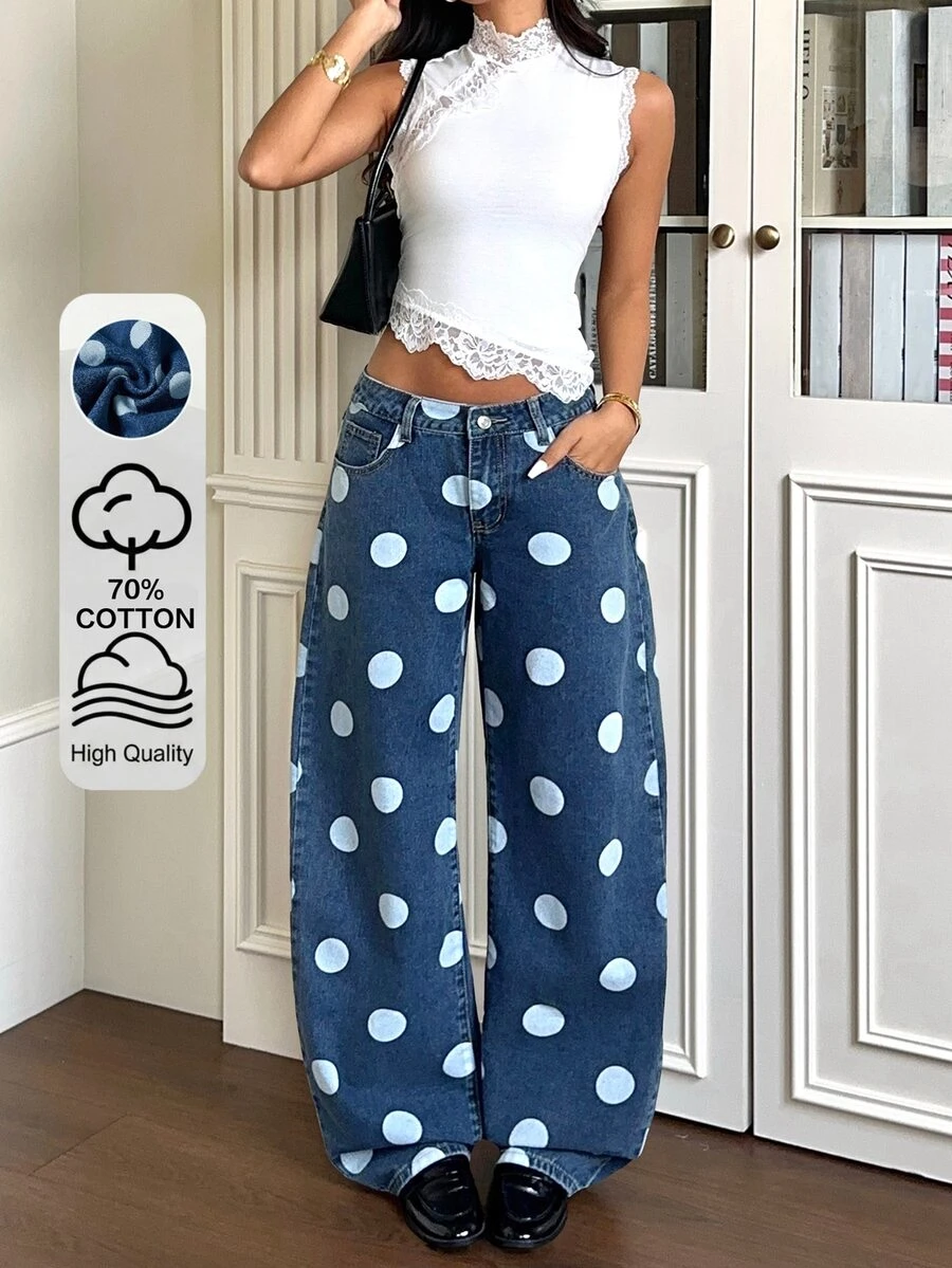 Rivivi Petite Y2K Women's Denim Curved Leg Pants - Medium Wash - View 1
