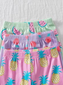 3 Sets Girls' Colorful Fruit & Vegetable Print Short Sleeve Snug Fit Pajama Set, Summer - Multicolor - View 6