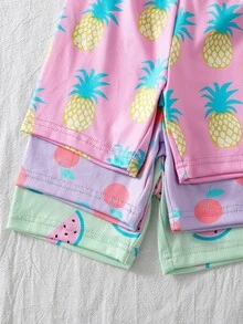 3 Sets Girls' Colorful Fruit & Vegetable Print Short Sleeve Snug Fit Pajama Set, Summer - Multicolor - View 4