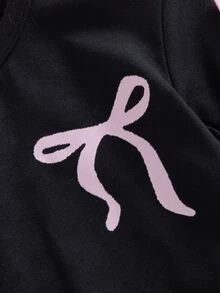 SHEIN Playful Pals 2件組女嬰夏季可愛黑色圓點家庭套裝 甜美粉色蝴蝶結印花T恤與長褲 優雅街頭風休閒校園日常穿搭 - 黑色 - 查看 7