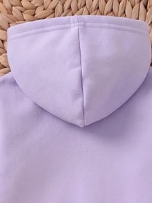 SHEIN Playful Pals 2件組女嬰時尚極簡可愛 Daddy's Girl 薰衣草字母印花連帽抓絨衛衣長褲套裝，適合秋季外出 - 紫色 - 查看 5
