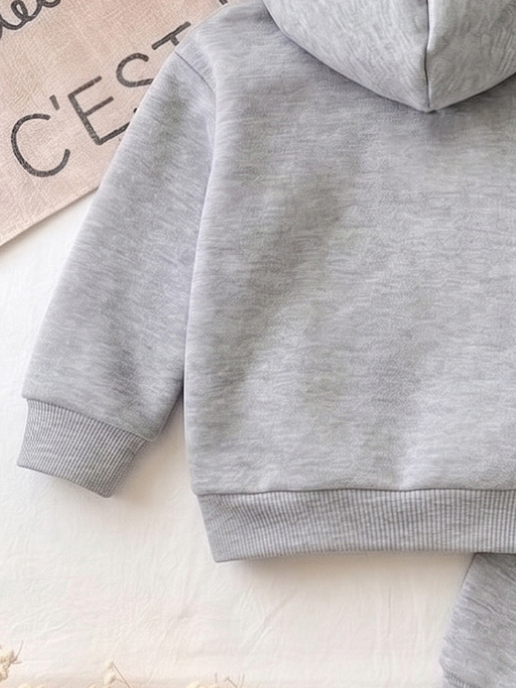 2pcs/Set Baby Girl Casual Cute Letter Print Simple Design Thermal Lined Hoodie Sweatshirt And Long Pants, Autumn/Winter Rave Dark Grey - Grey - View 4