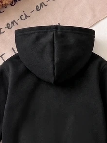 女嬰 In My Toddler Era 字母印花長袖連帽衛衣與慢跑褲套裝，秋冬心形圖案運動服 2 件套穿搭 - 黑色 - 查看 5