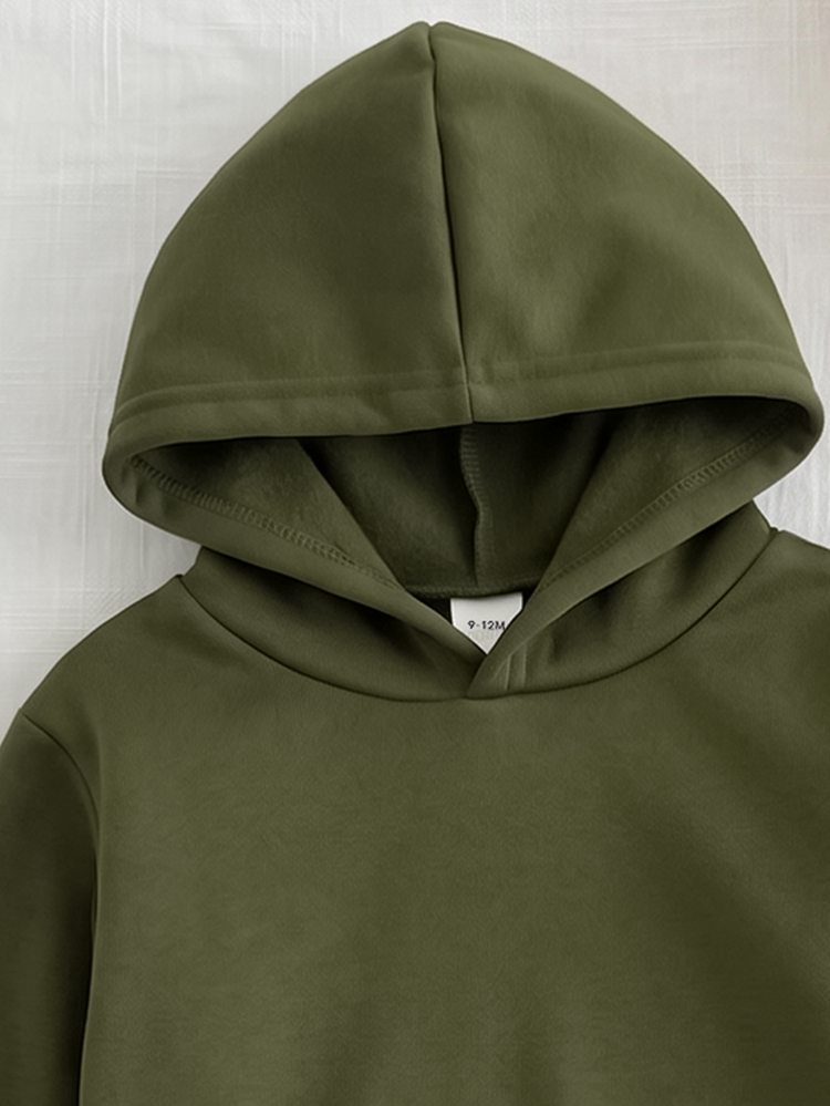 Baby Boys Clothes Solid Color Long Sleeve Hoodie And Jogger Pants Set Fall Winter Olive Green Plain Pullover Tracksuit 2Pcs Outfit - Army Green - View 4