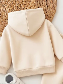 SHEIN Vintaside Kids 2件組女嬰套裝，花卉字母印花連帽衛衣、保暖內裡運動長褲，Just A Girl Who Loves Her Daddy，米色，秋季，可愛，度假 - 杏色 - 查看 5