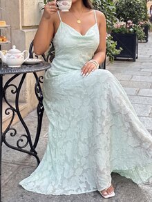 GalTyme Plus Size Summer Elegant Solid Color Cut-Out Cami Dress - Green - View 7