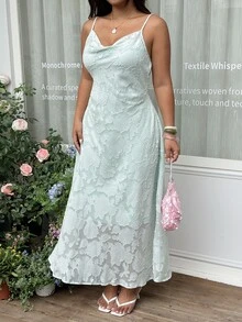 GalTyme Plus Size Summer Elegant Solid Color Cut-Out Cami Dress - Green - View 6