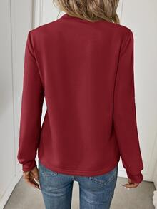 Easowa Women's Casual Elegant Tie-Neck Long Sleeve Sweatshirt - Suitable For Autumn, Business Casual Daily Wear Brunch Office Brunch Dark Red And - Burgundy - View 7