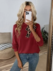 Easowa Women's Casual Elegant Tie-Neck Long Sleeve Sweatshirt - Suitable For Autumn, Business Casual Daily Wear Brunch Office Brunch Dark Red And - Burgundy - View 6