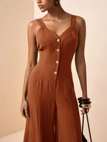 Zivah Women's Summer Casual Commute Solid Color Sleeveless Jumpsuit - Burnt Orange - View 9