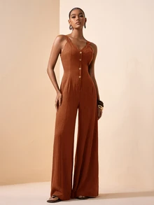 Zivah Women's Summer Casual Commute Solid Color Sleeveless Jumpsuit - Burnt Orange - View 7