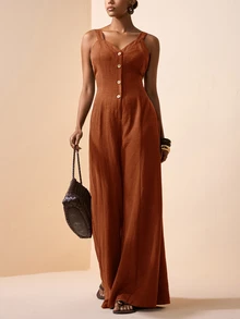 Zivah Women's Summer Casual Commute Solid Color Sleeveless Jumpsuit - Burnt Orange - View 4