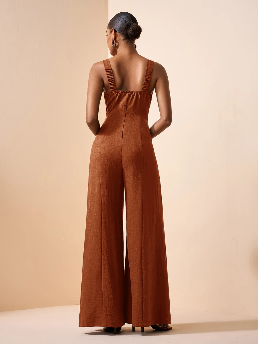 Zivah Women's Summer Casual Commute Solid Color Sleeveless Jumpsuit - Burnt Orange - View 1