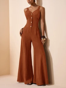 Zivah Women's Summer Casual Commute Solid Color Sleeveless Jumpsuit - Burnt Orange - View 10