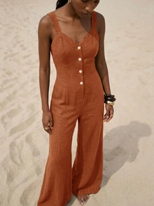 Zivah Women's Summer Casual Commute Solid Color Sleeveless Jumpsuit - Burnt Orange - View 3