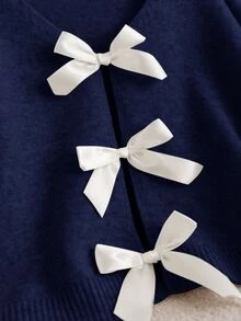 CosyJoli 女款大尺碼蝴蝶結背部針織毛衣，海軍藍，秋季，優雅，日常時尚舒適百搭冬季上衣 - 寶藍色 - 查看 8