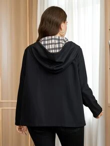 SHEIN Clasi جاكيت كاجوال بغطاء رأس مقاس كبير للخريف - الأسود - مشاهدة 10