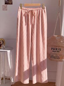 Comfortcana Women's Summer Vacation Pink Plaid Long Pants - Pink - View 5