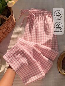 Comfortcana Women's Summer Vacation Pink Plaid Long Pants - Pink - View 4