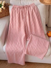 Comfortcana Women's Summer Vacation Pink Plaid Long Pants - Pink - View 3