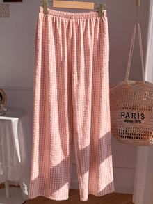 Comfortcana Women's Summer Vacation Pink Plaid Long Pants - Pink - View 2