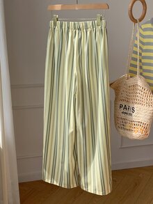 Comfortcana Women's Casual Striped Drawstring Waist Pocket Long Pants Country - Yellow - View 2