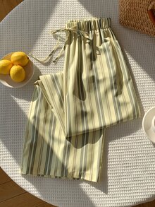 Comfortcana Women's Casual Striped Drawstring Waist Pocket Long Pants Country - Yellow - View 8