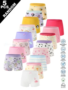 [5 piezas Enviadas al azar]Ropa interior multicolor con estampado de dibujos animados de poni, conejo y elefante para niña - Multicolor - Ver 5