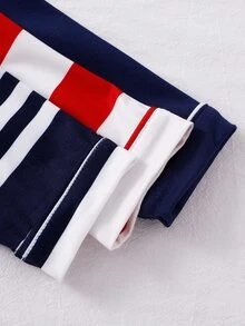 SHEIN Vintaside Kids 3件隨機發送 1件春夏秋冬新生兒居家連身睡衣，時尚可愛藍白條紋、紅白條紋、皇家藍長袖長連身衣，趣味卡通騎士刺繡圖案口袋刺繡，柔軟舒適面料，新生兒最佳禮物 - 彩色 - 查看 5