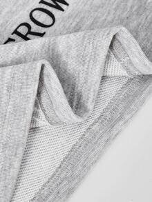SHEIN 青少年女孩3件套，美式街頭休閒風，灰色寬鬆短版連帽字母夾克、白色細肩帶背心、黑色工裝寬腿長褲 - 灰色 - 查看 5