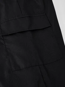 SHEIN 青少年女孩3件套，美式街頭休閒風，灰色寬鬆短版連帽字母夾克、白色細肩帶背心、黑色工裝寬腿長褲 - 灰色 - 查看 7