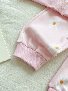 Vintaside Kids 女嬰秋冬長袖圓領簡約休閒印花夾克搭配時尚百搭印花長褲套裝 - 粉色 - 查看 6