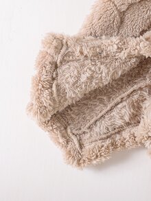 SHEIN 新生兒搖粒絨衛衣與連身衣套裝 | 杏色冬季款，可愛節日穿搭，柔軟親膚嬰兒套裝 - 杏色 - 查看 5
