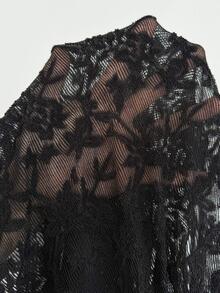 GalTyme Plus Size Women's Flocked Mesh Asymmetrical Shoulder Long Sleeve Loose Top Fall - Black - View 8