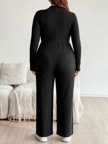 Plussiva 大尺碼純色長袖孕婦連身褲 秋季正式拍照用 哺乳友善 黑色休閒優雅寬鬆款 - 黑色 - 查看 2