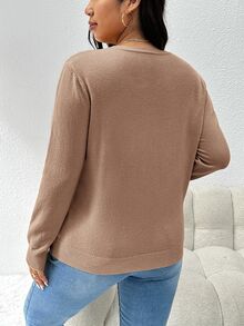 CosyJoli Plus Size Women's Casual Loose Solid Color Button-Up Long Sleeve Cardigan In Fall/Winter - Camel - View 11
