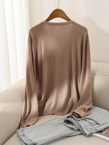 CosyJoli Plus Size Women's Casual Loose Solid Color Button-Up Long Sleeve Cardigan In Fall/Winter - Camel - View 2