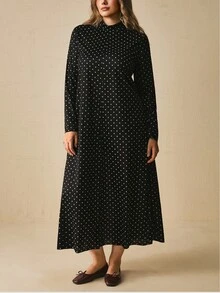 Freevana 大尺碼女款波點印花長袖休閒洋裝 秋季 - 黑色 - 查看 8