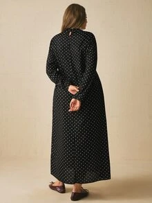 Freevana 大尺碼女款波點印花長袖休閒洋裝 秋季 - 黑色 - 查看 12