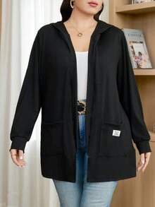 Reflora Plus Size Fashion Versatile Pocket Long Sleeve Knit Cardigan Fall - Black - View 3