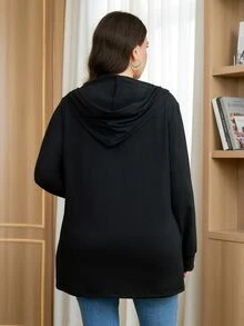 Reflora Plus Size Fashion Versatile Pocket Long Sleeve Knit Cardigan Fall - Black - View 7