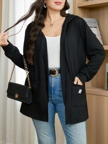 Reflora Plus Size Fashion Versatile Pocket Long Sleeve Knit Cardigan Fall - Black - View 6