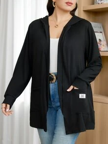 Reflora Plus Size Fashion Versatile Pocket Long Sleeve Knit Cardigan Fall - Black - View 4