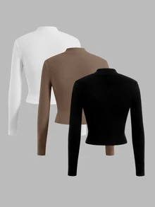 SHEIN EZwear Women T-Shirts Plain Casual - MultiWarna - View 3