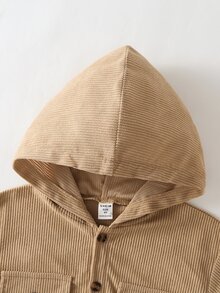 SHEIN 男童時尚休閒連帽外套，附口袋翻蓋裝飾，燈芯絨材質，適合日常休閒、外出、上學及各種場合，春秋季穿著 - 卡其色 - 查看 10